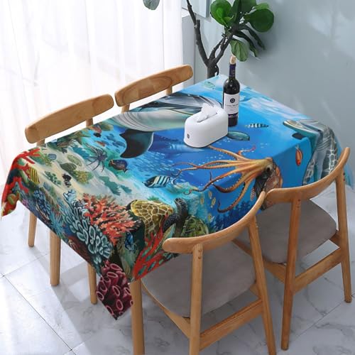 VVTDESA Tischdecke, Motiv: Delfine, Meeresschildkröte, Oktopus, 137 x 183 cm, rechteckig, waschbar, Dekoration, Tischdecke für Esstische, Party, Buffet, Camping VVTDESA Tischdecke, Motiv: Delfine, Meeresschildkröte, Oktopus, 137 x 183 cm, rechteckig, waschbar, Dekoration, Tischdecke für Esstische, Party, Buffet, Camping von VVTDESA