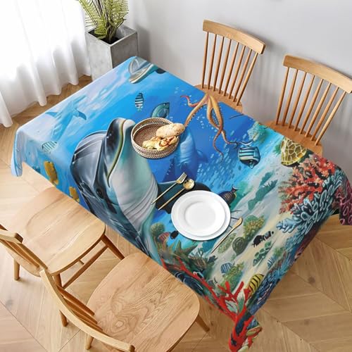 VVTDESA Tischdecke, Motiv: Delfine, Meeresschildkröte, Oktopus, 152,4 x 228,6 cm, rechteckig, waschbar, Dekoration, Tischdecke für Esstische, Party, Buffet, Camping VVTDESA Tischdecke, Motiv: Delfine, Meeresschildkröte, Oktopus, 152,4 x 228,6 cm, rechteckig, waschbar, Dekoration, Tischdecke für Esstische, Party, Buffet, Camping von VVTDESA