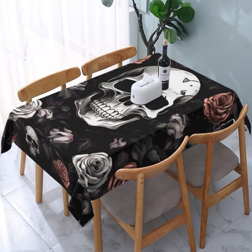 VVTDESA Tischdecke, Motiv: Halloween-Totenkopf mit Blumenmuster, rechteckig, waschbar, für Esstische, Partys, Buffets, Camping, 137 x 183 cm, Schwarz VVTDESA Tischdecke, Motiv: Halloween-Totenkopf mit Blumenmuster, rechteckig, waschbar, für Esstische, Partys, Buffets, Camping, 137 x 183 cm, Schwarz von VVTDESA