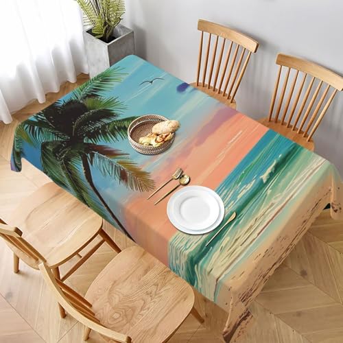 VVTDESA Tischdecke, Motiv: Kokospalme, Sandstrand, 1 Stück, rechteckig, Stoff, waschbar, Dekoration, Tischdecke für Esstische, Party, Buffet, Camping, 1 Stück VVTDESA Tischdecke, Motiv: Kokospalme, Sandstrand, 1 Stück, rechteckig, Stoff, waschbar, Dekoration, Tischdecke für Esstische, Party, Buffet, Camping, 1 Stück von VVTDESA