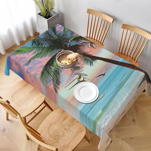 VVTDESA Tischdecke, Motiv: Kokospalme, Sandstrand, bedruckt, rechteckig, Stoff, waschbar, Dekoration, Tischdecke für Esstische, Party, Buffet, Camping, 152,4 x 228,6 cm VVTDESA Tischdecke, Motiv: Kokospalme, Sandstrand, bedruckt, rechteckig, Stoff, waschbar, Dekoration, Tischdecke für Esstische, Party, Buffet, Camping, 152,4 x 228,6 cm von VVTDESA