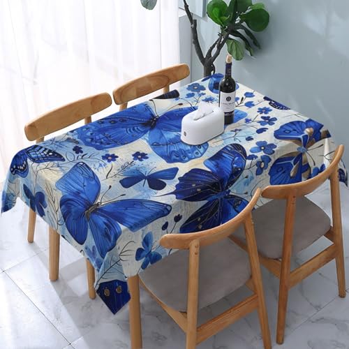 VVTDESA Tischdecke, bedruckt, Motiv: blaue Schmetterlinge, 137 x 183 cm, rechteckig, waschbar, Dekoration, Tischdecke für Esstische, Party, Buffet, Camping VVTDESA Tischdecke, bedruckt, Motiv: blaue Schmetterlinge, 137 x 183 cm, rechteckig, waschbar, Dekoration, Tischdecke für Esstische, Party, Buffet, Camping von VVTDESA
