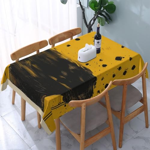 VVTDESA Tischdecke, bedruckt, rechteckig, waschbar, für Esstische, Party, Buffet, Camping, 137 x 183 cm, Senfgelb und Schwarz von VVTDESA