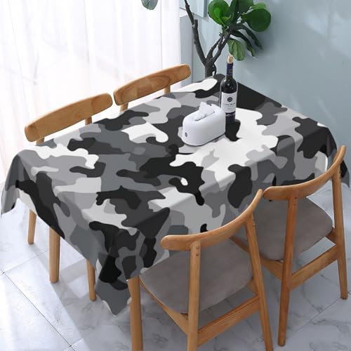 VVTDESA Tischdecke mit Camouflage-Muster, rechteckig, waschbar, für Esstische, Party, Buffet, Camping, 137 x 183 cm, Schwarz / Grau / Weiß VVTDESA Tischdecke mit Camouflage-Muster, rechteckig, waschbar, für Esstische, Party, Buffet, Camping, 137 x 183 cm, Schwarz / Grau / Weiß von VVTDESA