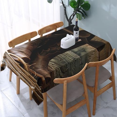 VVTDESA Tischdecke mit Cowboyhut, Westernstiefel, bedruckt, 137 x 183 cm, rechteckig, waschbar, Dekoration, Tischdecke für Esstische, Party, Buffet, Camping VVTDESA Tischdecke mit Cowboyhut, Westernstiefel, bedruckt, 137 x 183 cm, rechteckig, waschbar, Dekoration, Tischdecke für Esstische, Party, Buffet, Camping von VVTDESA