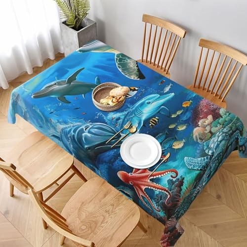 VVTDESA Tischdecke mit Delfinen, Meeresschildkröte, Korallenriff, bedruckt, rechteckig, Stoff, waschbar, Dekoration, Tischdecke für Esstische, Party, Buffet, Camping, 152,4 x 228,6 cm VVTDESA Tischdecke mit Delfinen, Meeresschildkröte, Korallenriff, bedruckt, rechteckig, Stoff, waschbar, Dekoration, Tischdecke für Esstische, Party, Buffet, Camping, 152,4 x 228,6 cm von VVTDESA
