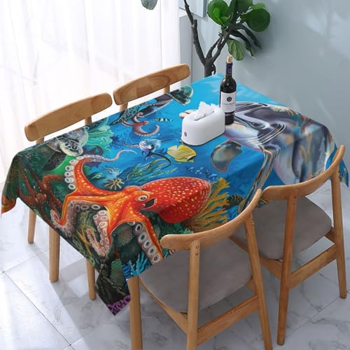 VVTDESA Tischdecke mit Delfinen, Meeresschildkröte, Oktopus, Korallenriff, bedruckt, rechteckig, Stoff, waschbar, Dekoration, Tischdecke für Esstische, Party, Buffet, Camping, 137 x 183 cm VVTDESA Tischdecke mit Delfinen, Meeresschildkröte, Oktopus, Korallenriff, bedruckt, rechteckig, Stoff, waschbar, Dekoration, Tischdecke für Esstische, Party, Buffet, Camping, 137 x 183 cm von VVTDESA