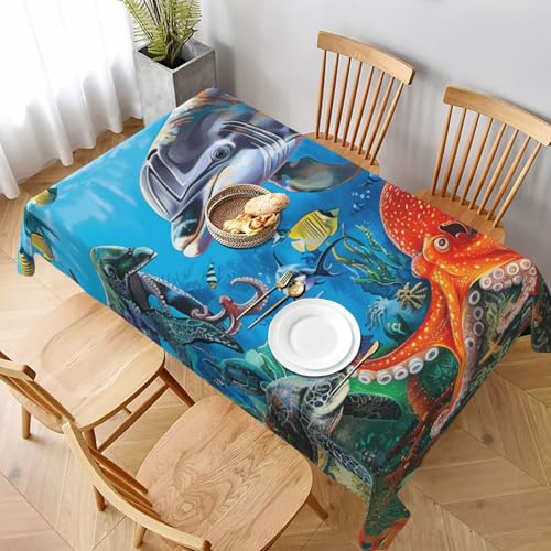 VVTDESA Tischdecke mit Delfinen, Meeresschildkröte, Oktopus, Korallenriff, bedruckt, rechteckig, Stoff, waschbar, Dekoration, Tischdecke für Esstische, Party, Buffet, Camping, 152,4 x 228,6 cm VVTDESA Tischdecke mit Delfinen, Meeresschildkröte, Oktopus, Korallenriff, bedruckt, rechteckig, Stoff, waschbar, Dekoration, Tischdecke für Esstische, Party, Buffet, Camping, 152,4 x 228,6 cm von VVTDESA