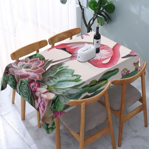 VVTDESA Tischdecke mit Flamingo-Sukkulenten-Motiv, bedruckt, rechteckig, Stoff, waschbar, Dekoration, Tischdecke für Esstische, Party, Buffet, Camping, 137 x 183 cm VVTDESA Tischdecke mit Flamingo-Sukkulenten-Motiv, bedruckt, rechteckig, Stoff, waschbar, Dekoration, Tischdecke für Esstische, Party, Buffet, Camping, 137 x 183 cm von VVTDESA