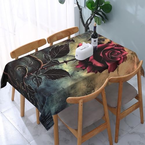 VVTDESA Tischdecke mit Gothic-Rosen-Druck, rechteckig, Stoff, waschbar, Dekoration, Tischdecke für Esstische, Party, Buffet, Camping, 137 x 183 cm VVTDESA Tischdecke mit Gothic-Rosen-Druck, rechteckig, Stoff, waschbar, Dekoration, Tischdecke für Esstische, Party, Buffet, Camping, 137 x 183 cm von VVTDESA