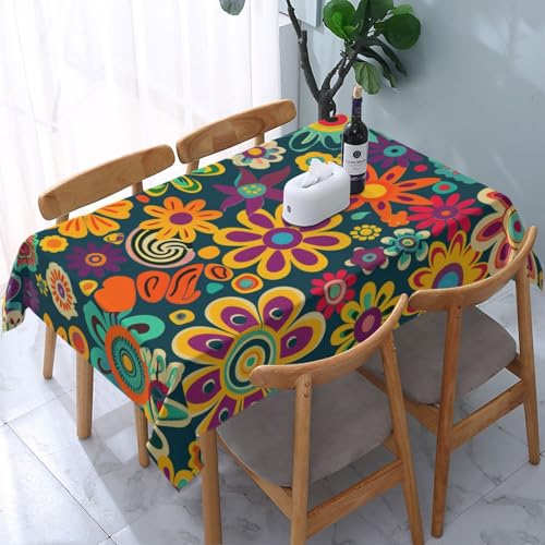 VVTDESA Tischdecke mit Hippie-Muster, bedruckt, 137 x 183 cm, rechteckig, waschbar, Dekoration, Tischdecke für Esstische, Party, Buffet, Camping VVTDESA Tischdecke mit Hippie-Muster, bedruckt, 137 x 183 cm, rechteckig, waschbar, Dekoration, Tischdecke für Esstische, Party, Buffet, Camping von VVTDESA