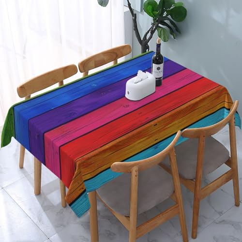 VVTDESA Tischdecke mit Holzhintergrund in Regenbogenfarben, 137 x 183 cm, rechteckig, waschbar, Dekoration, Tischdecke für Esstische, Party, Buffet, Camping VVTDESA Tischdecke mit Holzhintergrund in Regenbogenfarben, 137 x 183 cm, rechteckig, waschbar, Dekoration, Tischdecke für Esstische, Party, Buffet, Camping von VVTDESA