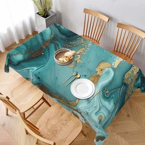 VVTDESA Tischdecke mit Marmordruck, rechteckig, waschbar, für Esstische, Party, Buffet, Camping, 152,4 x 228,6 cm, Blaugrün und Gold VVTDESA Tischdecke mit Marmordruck, rechteckig, waschbar, für Esstische, Party, Buffet, Camping, 152,4 x 228,6 cm, Blaugrün und Gold von VVTDESA