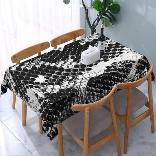 VVTDESA Tischdecke mit Schlangenhautmuster, rechteckig, waschbar, für Esstische, Party, Buffet, Camping, 137 x 183 cm, Schwarz und Weiß von VVTDESA