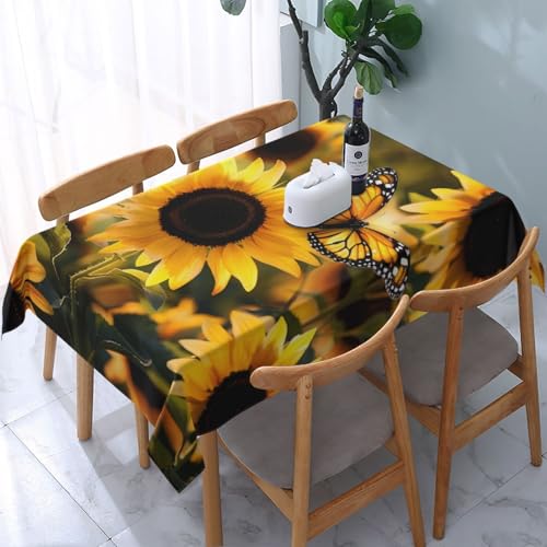 VVTDESA Tischdecke mit Sonnenblumen-Motiv, bedruckt, Motiv: Blühende Blumen, Pflanzen, Schmetterlinge, 137 x 183 cm, rechteckig, waschbar, Dekoration, Tischdecke für Esstische, Party, Buffet, Camping VVTDESA Tischdecke mit Sonnenblumen-Motiv, bedruckt, Motiv: Blühende Blumen, Pflanzen, Schmetterlinge, 137 x 183 cm, rechteckig, waschbar, Dekoration, Tischdecke für Esstische, Party, Buffet, Camping von VVTDESA