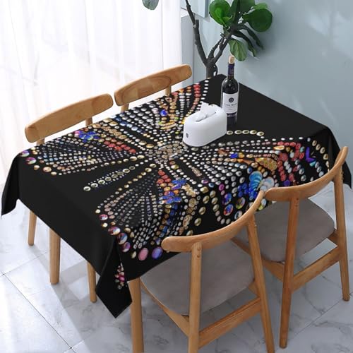 VVTDESA Tischdecke mit Strass-Schmetterling-Motiv, rechteckig, Stoff, waschbar, Dekoration, Tischdecke für Esstische, Party, Buffet, Camping, 137 x 183 cm VVTDESA Tischdecke mit Strass-Schmetterling-Motiv, rechteckig, Stoff, waschbar, Dekoration, Tischdecke für Esstische, Party, Buffet, Camping, 137 x 183 cm von VVTDESA