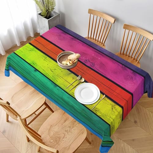 VVTDESA Tischdecke mit farbigem Holzhintergrund, bedruckt, 152,4 x 228,6 cm, rechteckig, waschbar, Dekoration, Tischdecke für Esstische, Party, Buffet, Camping VVTDESA Tischdecke mit farbigem Holzhintergrund, bedruckt, 152,4 x 228,6 cm, rechteckig, waschbar, Dekoration, Tischdecke für Esstische, Party, Buffet, Camping von VVTDESA