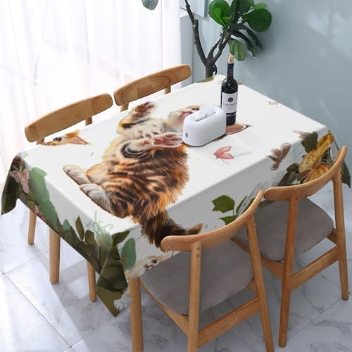 VVTDESA Tischdecke mit niedlichem Kätzchen-Schmetterlings-Motiv, 137 x 183 cm, rechteckig, waschbar, Dekoration, Tischdecke für Esstische, Party, Buffet, Camping von VVTDESA
