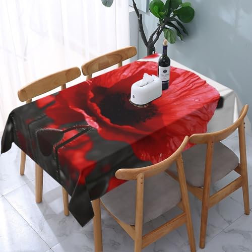 VVTDESA Tischdecke mit rotem Blumendruck, 137 x 183 cm, rechteckig, waschbar, Dekoration, Tischdecke für Esstische, Party, Buffet, Camping VVTDESA Tischdecke mit rotem Blumendruck, 137 x 183 cm, rechteckig, waschbar, Dekoration, Tischdecke für Esstische, Party, Buffet, Camping von VVTDESA