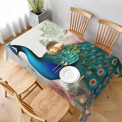 VVTDESA Tischdecke mit schönem Pfauen- und Blumendruck, rechteckig, Stoff, waschbar, Dekoration, Tischdecke für Esstische, Party, Buffet, Camping, 152,4 x 228,6 cm VVTDESA Tischdecke mit schönem Pfauen- und Blumendruck, rechteckig, Stoff, waschbar, Dekoration, Tischdecke für Esstische, Party, Buffet, Camping, 152,4 x 228,6 cm von VVTDESA