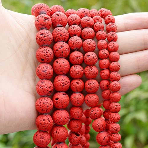 Natürliche vulkanische Lavastein-Perlen, rund, lose Abstandshalter-Perle für Schmuckherstellung, DIY-Armbänder, 4, 6, 8, 10, 12 mm, Rot, 8 mm, ca. 45 Perlen von VXAGJL