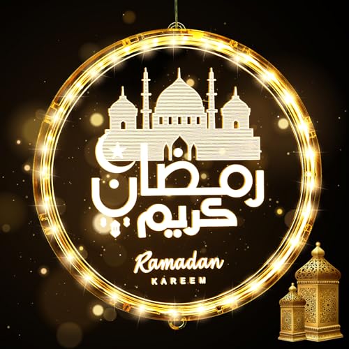VXCMN Ramadan Deko, Led Ramadan Lichterkette 24cm Ramadan Dekoration Ramazan Dekor Set Ramadan Laterne, Muslim Eid Ramadan Mubarak Dekoration Led Lichter für Eid Mubarak Deko Muslimische Festival, A von VXCMN