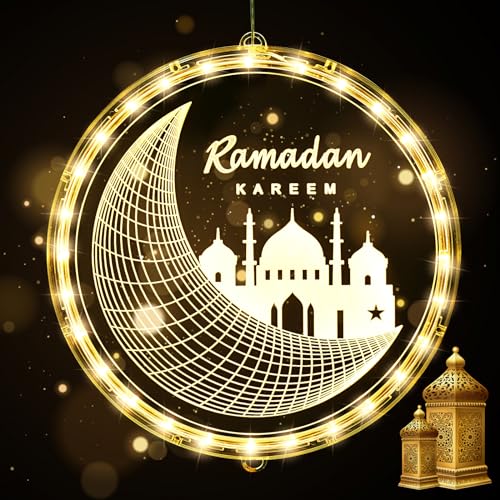 VXCMN Ramadan Deko, Led Ramadan Lichterkette 24cm Ramadan Dekoration Ramazan Dekor Set Ramadan Laterne, Muslim Eid Ramadan Mubarak Dekoration Led Lichter für Eid Mubarak Deko Muslimische Festival, B von VXCMN