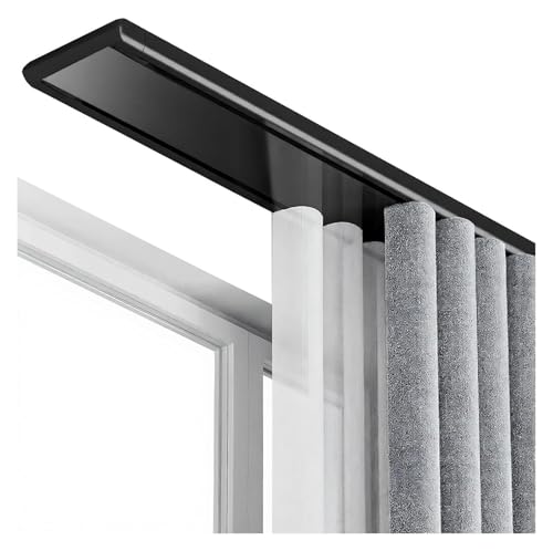 VXHCS Deckenvorhangschiene Doppelreihig, Geräuschlos Gleitend für Raumteiler, Vorhangschiene Aus Aluminiumlegierung Schlafzimmer, Wohnzimmer(Black,2M/79IN) von VXHCS