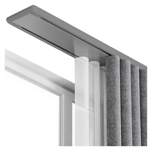 VXHCS Deckenvorhangschiene Doppelreihig, Geräuschlos Gleitend für Raumteiler, Vorhangschiene Aus Aluminiumlegierung Schlafzimmer, Wohnzimmer(Gray,2.7M/106IN) von VXHCS