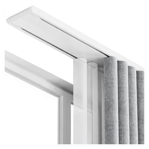 VXHCS Deckenvorhangschiene Doppelreihig, Geräuschlos Gleitend für Raumteiler, Vorhangschiene Aus Aluminiumlegierung Schlafzimmer, Wohnzimmer(White,1.9M/75IN) von VXHCS