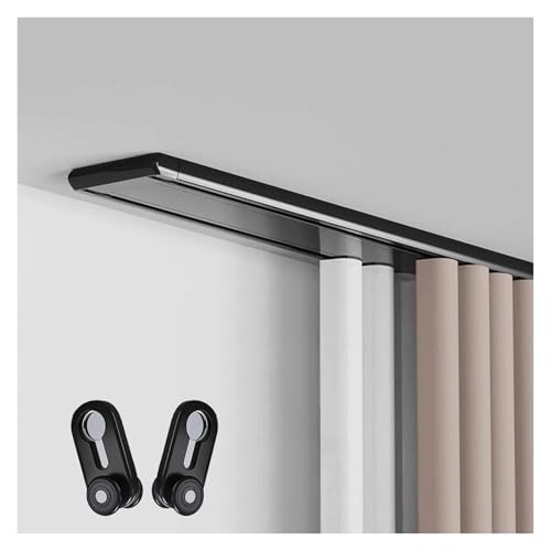 VXHCS Geräuscharme Doppelte Vorhangschiene, Deckenhalterung für Vorhänge, Material Aluminiumlegierung für Wohnzimmer und Schlafzimmerfenster(Black,1.1M/3.6FT) von VXHCS