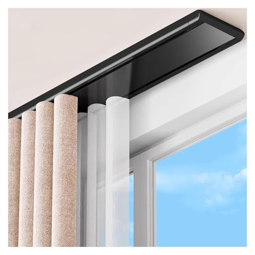 VXHCS Geräuschlose Vorhangschiene Schienenmontage An Der Decke, 10cm Breite Vorhangschienen für Raumteiler Im Schlafzimmer, Wohnzimmer(Black,1.8M) von VXHCS