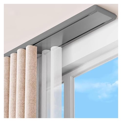 VXHCS Geräuschlose Vorhangschiene Schienenmontage An Der Decke, 10cm Breite Vorhangschienen für Raumteiler Im Schlafzimmer, Wohnzimmer(Gray,1.2M) von VXHCS