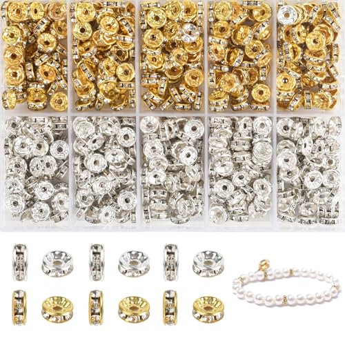 VYNYJOAN Abstandshalter mit Löchern, Legierung, Silber, Gold, Strass, Perlen für Schmuck, Bastelarbeiten, 600 Stück VYNYJOAN Abstandshalter mit Löchern, Legierung, Silber, Gold, Strass, Perlen für Schmuck, Bastelarbeiten, 600 Stück von VYNYJOAN