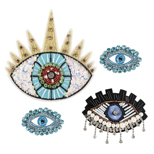 VYNYJOAN Evil Eye Perlenaufnäher, 4 Stück, Strass, zum Aufnähen, für selbstgemachte Stoffe, Taschen, Stoffdekoration VYNYJOAN Evil Eye Perlenaufnäher, 4 Stück, Strass, zum Aufnähen, für selbstgemachte Stoffe, Taschen, Stoffdekoration von VYNYJOAN
