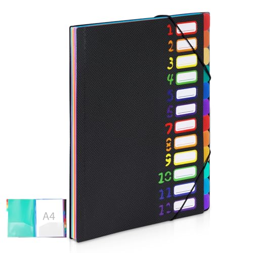 VYYTYYA Dokumentenmappe A4, 12-Fach Expandable Lay-Flat File Folder mit Gummiband, Wasserdichte Ordnungsmappe, Flexible Größe Registermappe für Büro, Unterwegs Dokumentenorganisation (Schwarz, A4) VYYTYYA Dokumentenmappe A4, 12-Fach Expandable Lay-Flat File Folder mit Gummiband, Wasserdichte Ordnungsmappe, Flexible Größe Registermappe für Büro, Unterwegs Dokumentenorganisation (Schwarz, A4) von VYYTYYA