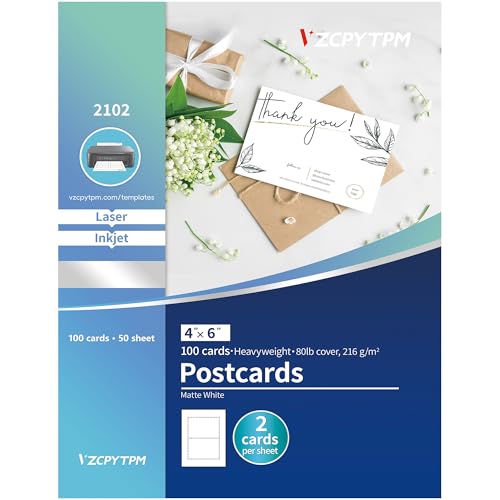 VZCPYTPM Bedruckbare Postkarten, 10,2 x 15,2 cm, 100 leere Postkarten für Versand, Einladungen, individuelle Designs, Druckerkarton für Tintenstrahl- und Laserdrucker von VZCPYTPM