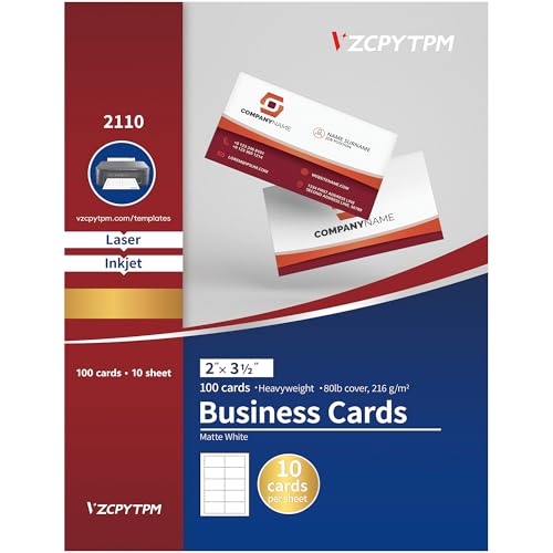 VZCPYTPM Bedruckbare Visitenkarten, 5,1 x 8,9 cm, 100 anpassbare Blanko-Karten, personalisiertes Visitenkartenpapier für Tintenstrahl- und Laserdrucker, mit Logo, DIY-Design von VZCPYTPM