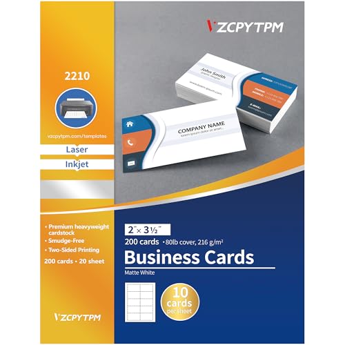 VZCPYTPM Bedruckbare Visitenkarten, 5,1 x 8,9 cm, 200 blanko, anpassbare Karten, für Tintenstrahldrucker, kleine Unternehmen, schwerer Karton von VZCPYTPM