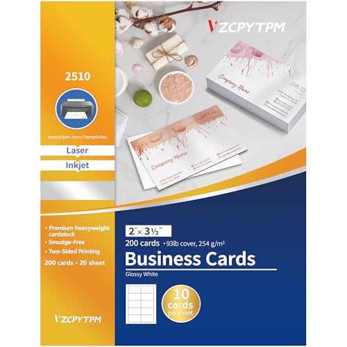 VZCPYTPM Bedruckbare Visitenkarten, 5,1 x 8,9 cm, 200 leere Karten, anpassbares Kartenpapier für Tintenstrahl- und Laserdrucker, personalisierbar, DIY-Karton für kleine Unternehmen von VZCPYTPM