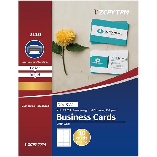 VZCPYTPM Bedruckbare Visitenkarten, 5,1 x 8,9 cm, 250 blanko, anpassbare Karten, für Tintenstrahl- und Laserdrucker, personalisierte Namenskarte von VZCPYTPM