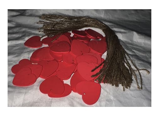 Holzscheiben in Herzform mit Bindfaden, Naturholz, rot, 3,8 cm, 50 Stück, Dekoration für Hochzeit, Valentinstag, Jahrestag von VZNBJUAN
