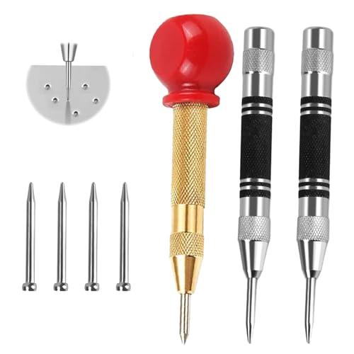 Federkörner Set, 3 Stück Automatik Körner Metall mit 4 Ersatzspitzen, Automatischer Körner Werkzeug, Körner Automatik für Metall, Holz, Glas & Dünne Stahlbleche, Einstellbarer Federkörner von VZU