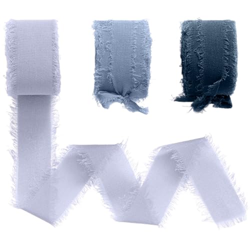 VZU 3 Pcs Chiffonband, Geschenkband, 40mm x 5m Dekoband für Hochzeiten, Brautstrauß, Geschenkverpackungen, Blumenarrangements, DIY Bastelprojekte, und Einladungen (Blau) von VZU