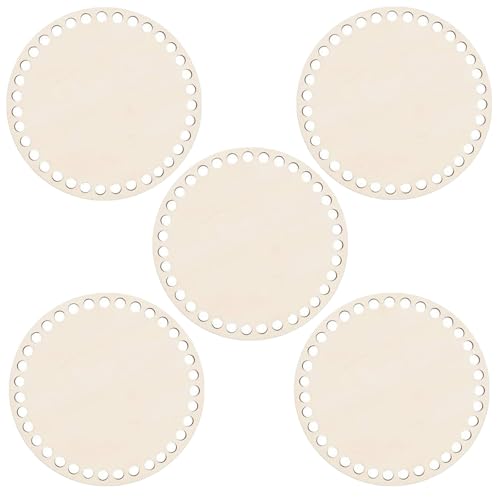 VZU 5 Stück Holzboden zum Häkeln, 10cm Gehäkelter Korbboden Zum Häkeln, Korbboden zum Häkeln, Häkelbrett, Naturholzkorbboden, für DIY Korb Weberei Bastelarbeiten Craft Making Home Decoration von VZU