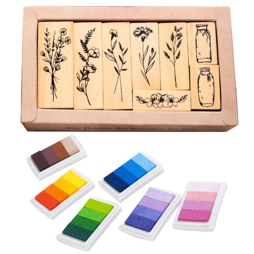 VZU 8 Holzstempel Set, mit 6 Stempelkissen, Pflanze Mustern Stempel, Blumenstempel, Motivstempel, Blumen Stempel Holz mit Naturpflanzen Mustern, für Scrapbooks Journals Tagebücher Crafts DIY Karten VZU 8 Holzstempel Set, mit 6 Stempelkissen, Pflanze Mustern Stempel, Blumenstempel, Motivstempel, Blumen Stempel Holz mit Naturpflanzen Mustern, für Scrapbooks Journals Tagebücher Crafts DIY Karten von VZU