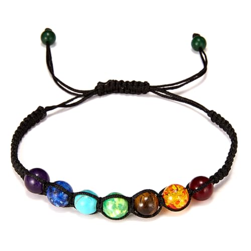 VZUHSW Achat-Perlen Armband mit 7 Chakra-Energie-Steinen - für Yoga Heilung & Balance Armband aus Lavaperlen Elastisches Armband von VZUHSW