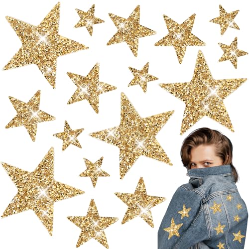 VZXQX 16 Stück Sterne zum Aufbügeln, Patches zum Aufbügeln Sterne Gold Glitzer Aufbügler mit Strass & Pailletten, Bügelflicken Goldene Glitzersterne für T-Shirts, Jeans, Hüte, Taschen, Kleidung VZXQX 16 Stück Sterne zum Aufbügeln, Patches zum Aufbügeln Sterne Gold Glitzer Aufbügler mit Strass & Pailletten, Bügelflicken Goldene Glitzersterne für T-Shirts, Jeans, Hüte, Taschen, Kleidung von VZXQX