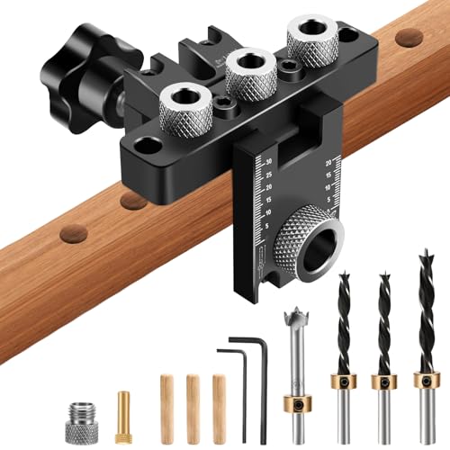 VZXZXE Bohrschablone Set 8/10/15mm Holzdübel Bohrschablone mit Positionierungsclip,Bohrhilfe, Dübellehre, 3 in 1 Bohrlehre mit Einstellbare Bohrführung Stanzer Locator Tischlerwerkzeuge (Stil 1) von VZXZXE