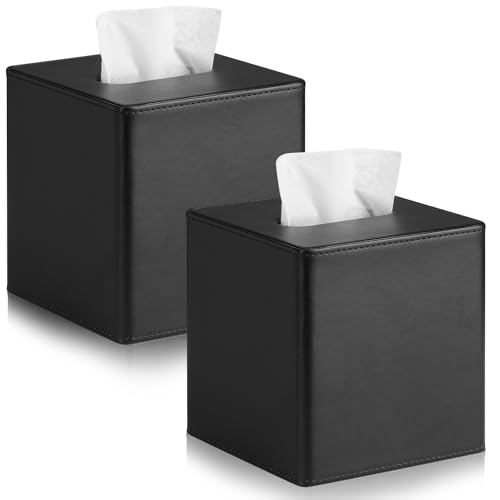Taschentuchbox-Abdeckung aus PU-Leder, quadratisch, mit Magnetverschluss, schwarze Taschentuchbox-Abdeckung, schwarzer Taschentuchbox-Halter, dekorativer Taschentuchhalter für Badezimmer, Schlafzimmer von VZZNN